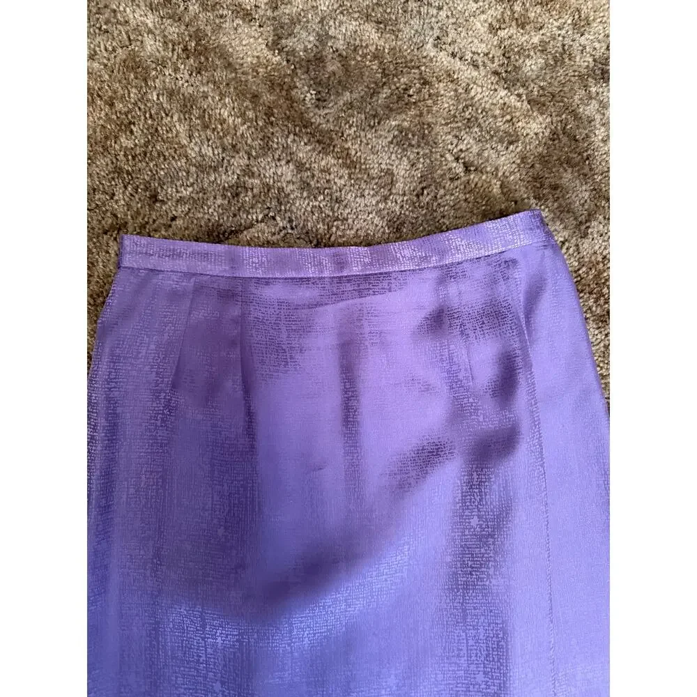 Vintage 90s Purple Silk Jacquard Midi Skirt Textured Pencil/Straight Skirt